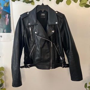 Zara faux leather jacket with silver zippers & detailing